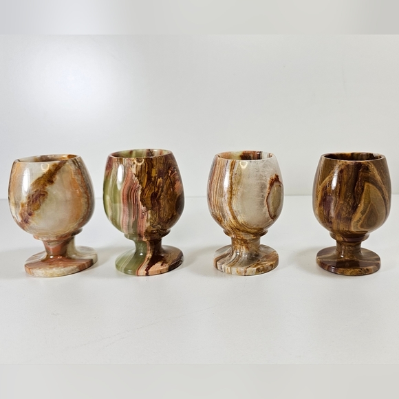 Gorgeous green and brown onyx bowls  and shot glasses - Picture 7 of 12